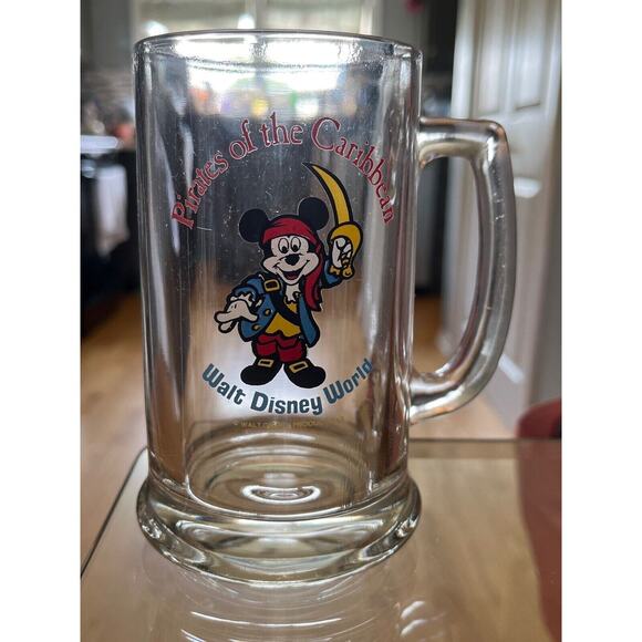 Walt Disney Attraction 5.5” Glass Mug Pirates of the Carribean and Mickey Mouse - Picture 2 of 4